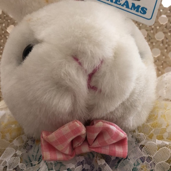 2 NWT Easter Bunny Rabbit White Wearing lace and gingham stuffed animals - Picture 15 of 16